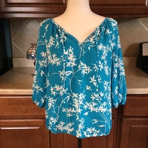 Loft floral peasant blouse 3/4 sleeve size medium